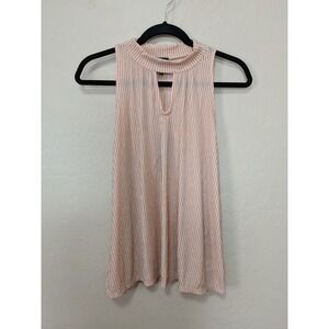 NWT W5 Peach Metallic Vertical Stripe Mock Neck Keyhole Sleeveless Top Womens XL